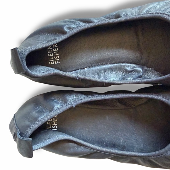 Eileen Fisher Black Notion Nappa Leather Classic Ballet Flats Minimalist Size 10